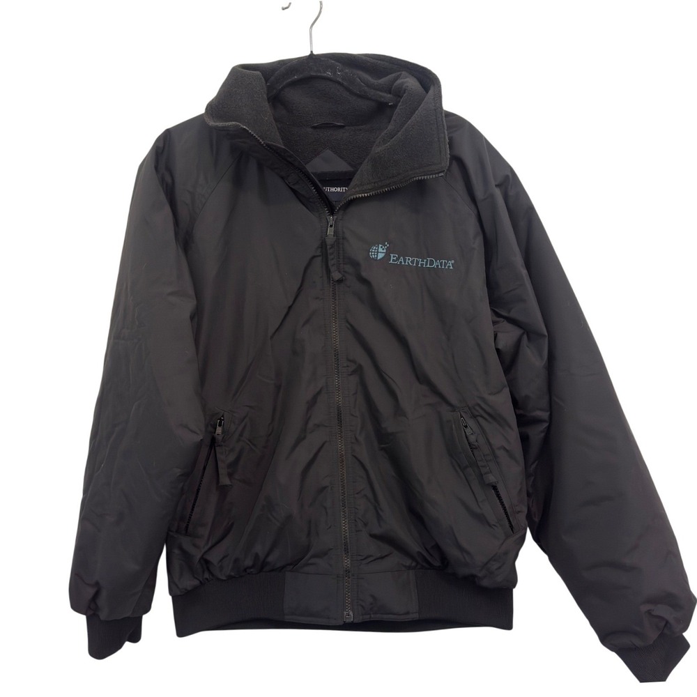 Port Authority Bomber Jacket Black Nylon Fleece Lined EarthData Mens M J754